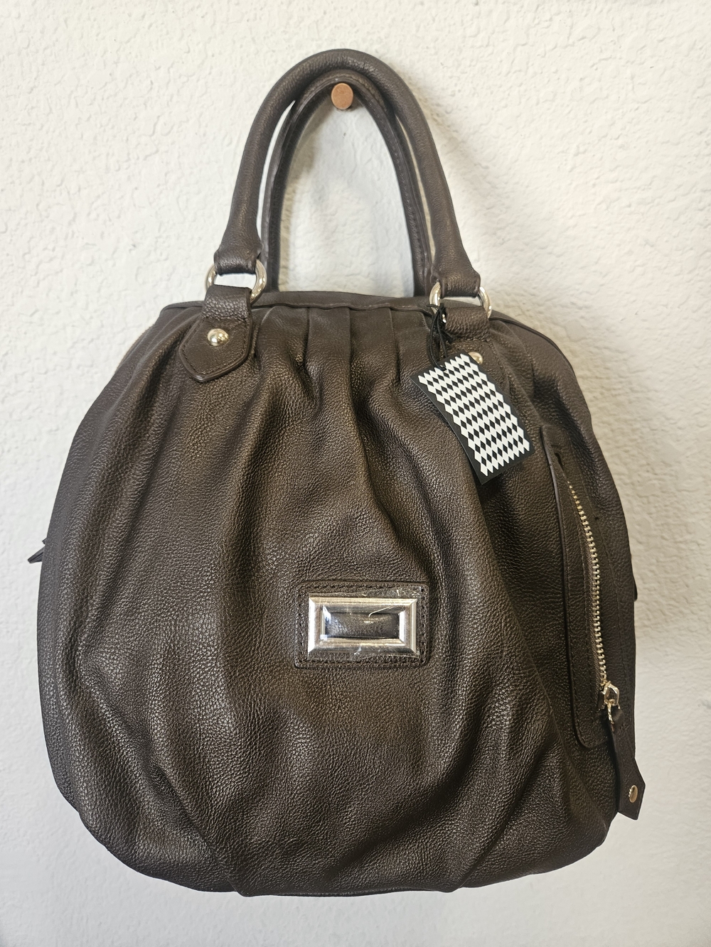 Slouchy Pebbled Bronze Leather Satchel / Shoulder Bag Metallic Bronze